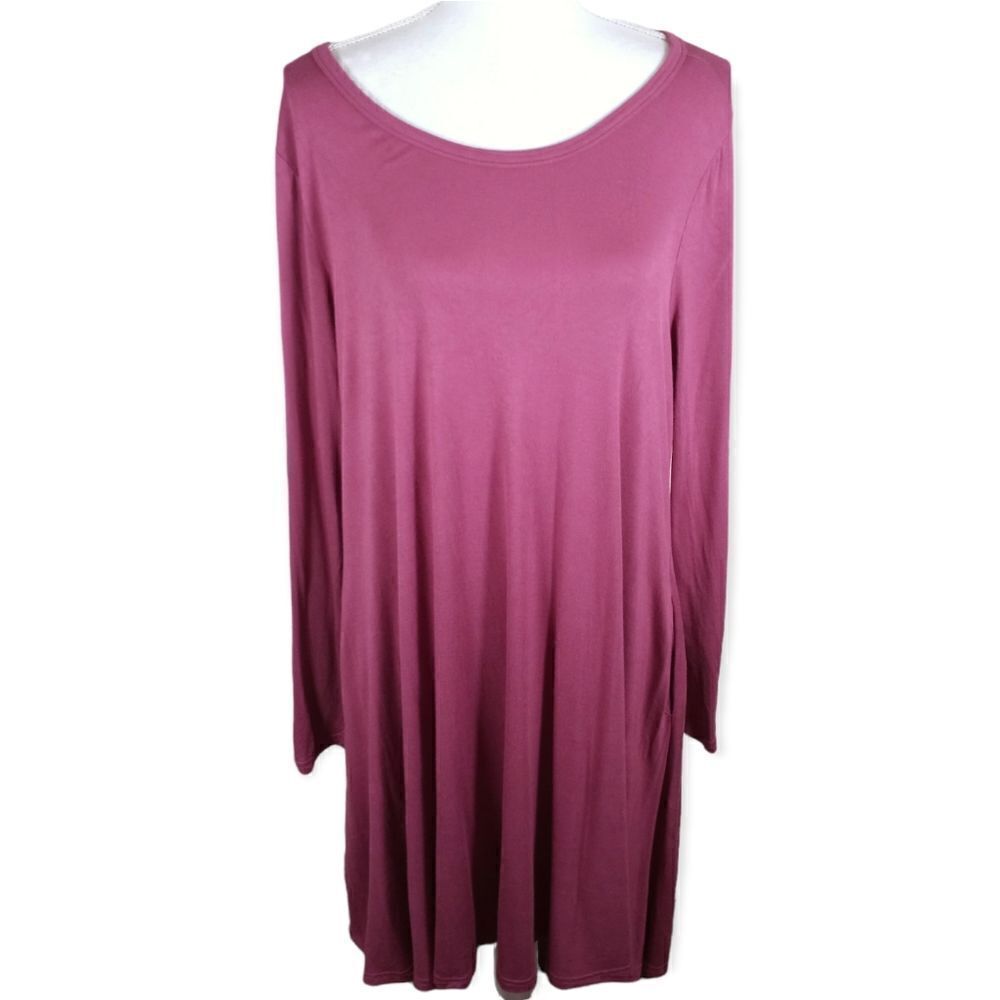MAUVE/PINK LONG SLEEVE DRESS W/POCKETS SZ.XL EUC